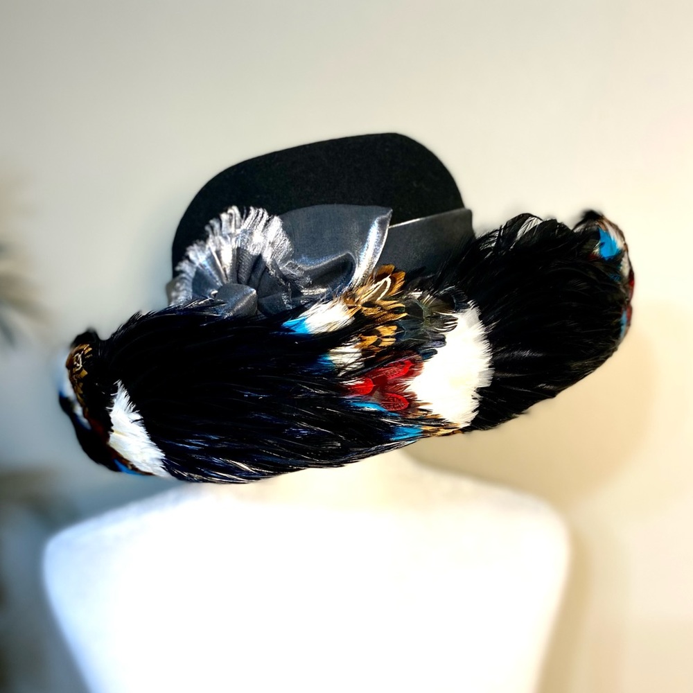 Designer’s Hat Brimmed embellished with feathers wool by B Michael New York